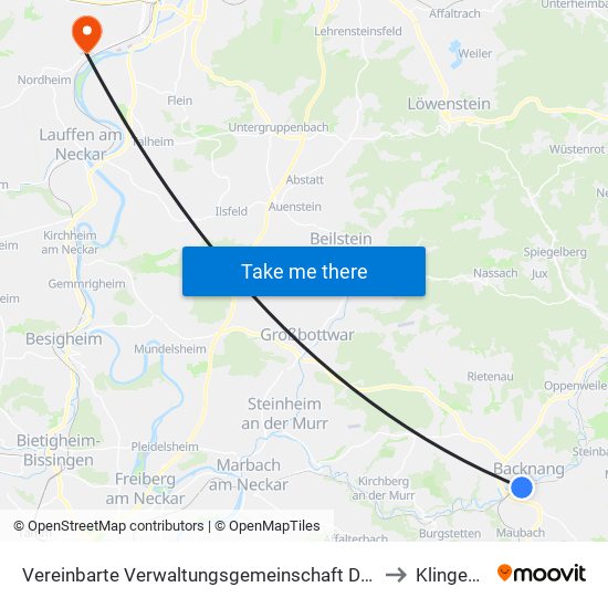 Vereinbarte Verwaltungsgemeinschaft Der Stadt Backnang to Klingenberg map