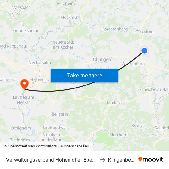 Verwaltungsverband Hohenloher Ebene to Klingenberg map
