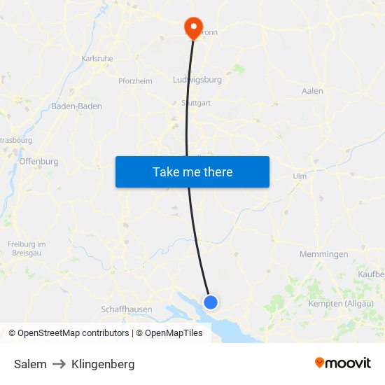 Salem to Klingenberg map