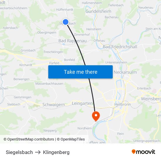Siegelsbach to Klingenberg map