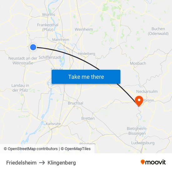 Friedelsheim to Klingenberg map