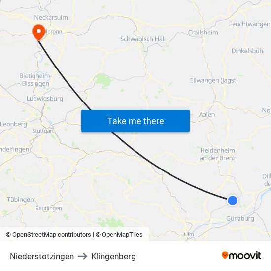 Niederstotzingen to Klingenberg map