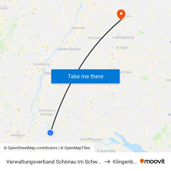 Verwaltungsverband Schönau Im Schwarzwald to Klingenberg map
