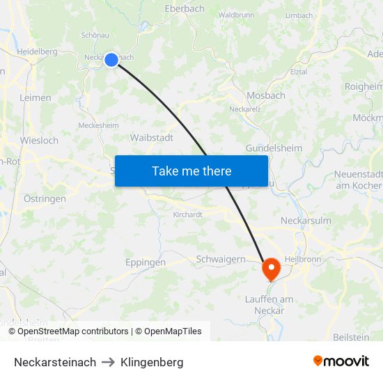 Neckarsteinach to Klingenberg map