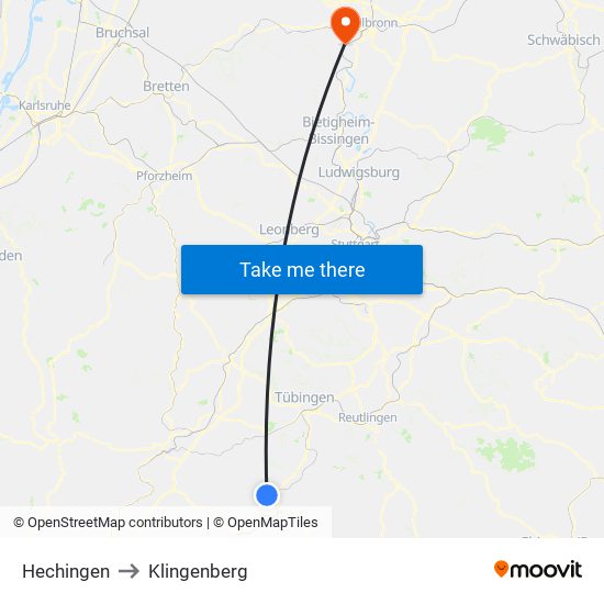 Hechingen to Klingenberg map