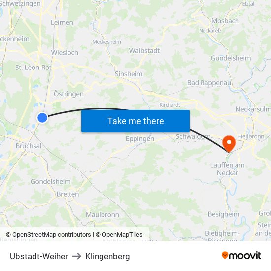 Ubstadt-Weiher to Klingenberg map