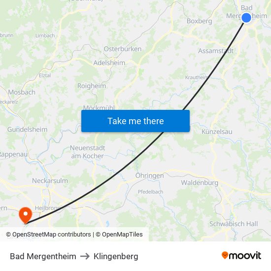 Bad Mergentheim to Klingenberg map