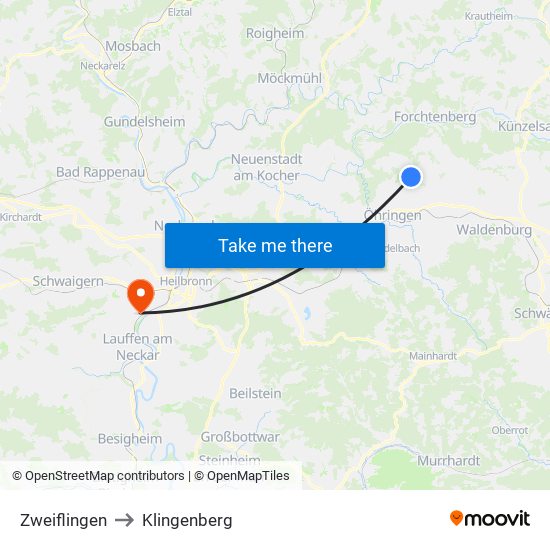Zweiflingen to Klingenberg map