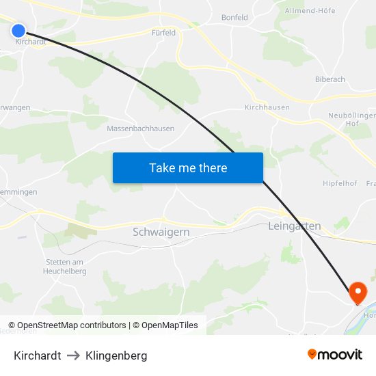 Kirchardt to Klingenberg map