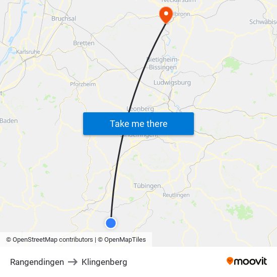 Rangendingen to Klingenberg map