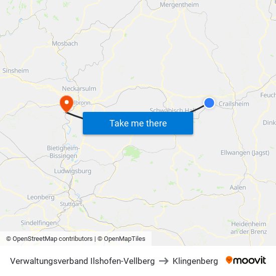 Verwaltungsverband Ilshofen-Vellberg to Klingenberg map