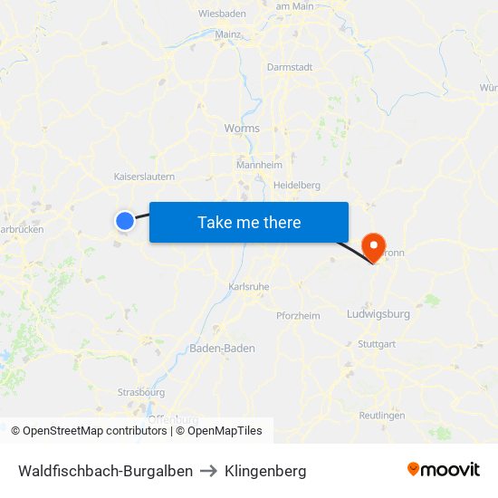 Waldfischbach-Burgalben to Klingenberg map