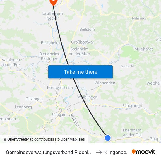 Gemeindeverwaltungsverband Plochingen to Klingenberg map