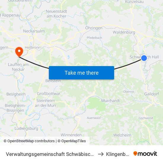 Verwaltungsgemeinschaft Schwäbisch Hall to Klingenberg map