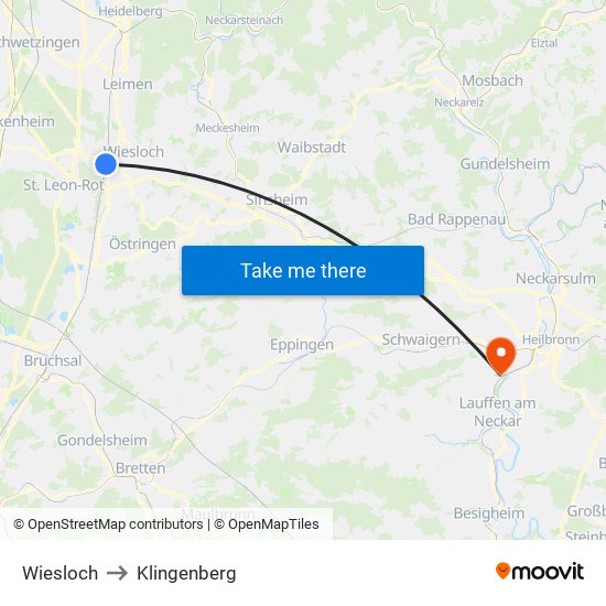 Wiesloch to Klingenberg map