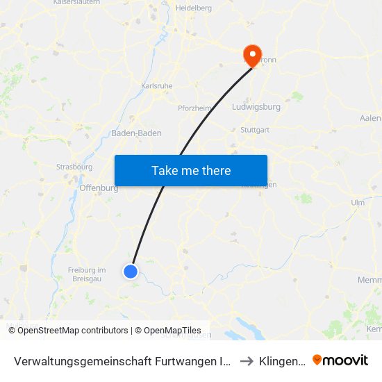 Verwaltungsgemeinschaft Furtwangen Im Schwarzwald to Klingenberg map