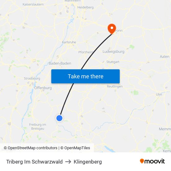 Triberg Im Schwarzwald to Klingenberg map