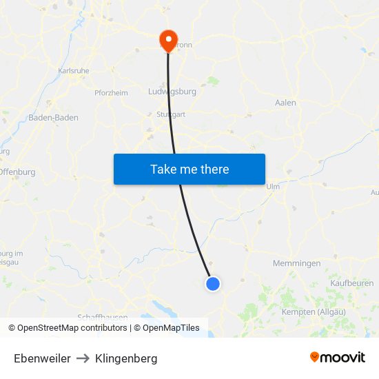 Ebenweiler to Klingenberg map