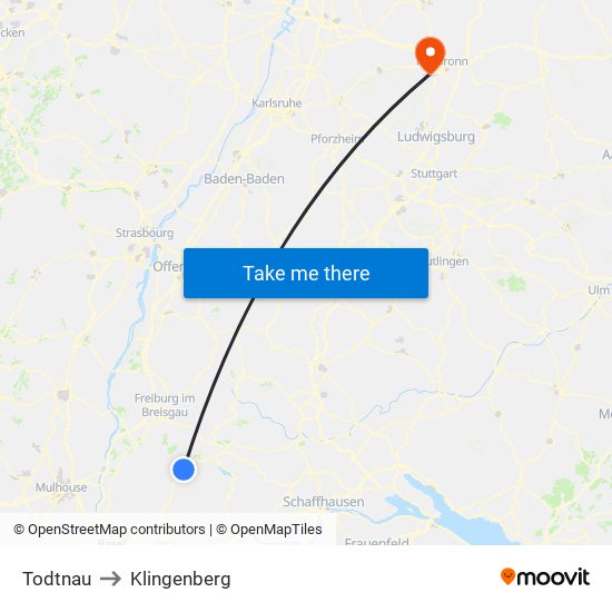 Todtnau to Klingenberg map