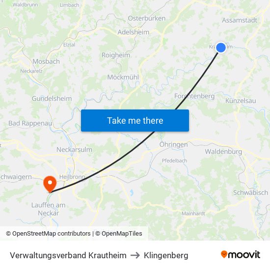 Verwaltungsverband Krautheim to Klingenberg map