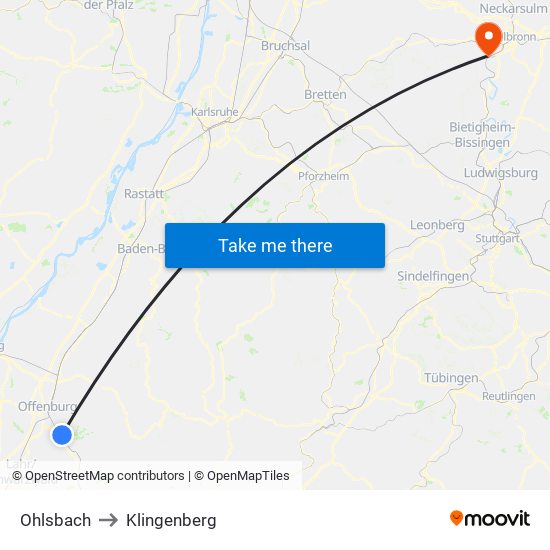 Ohlsbach to Klingenberg map