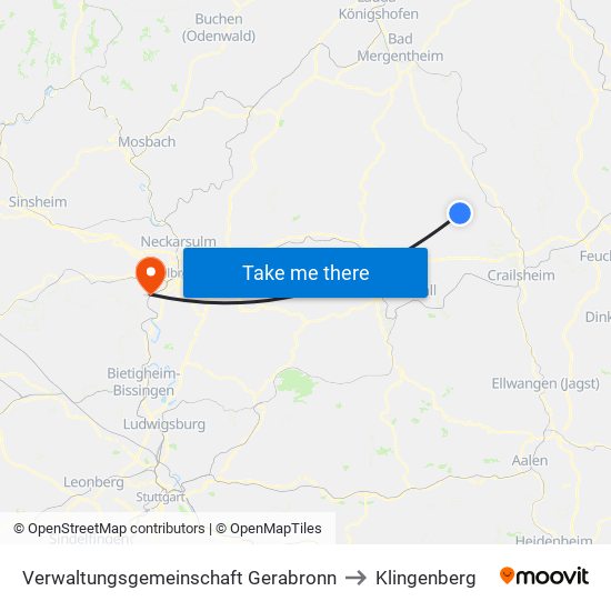 Verwaltungsgemeinschaft Gerabronn to Klingenberg map