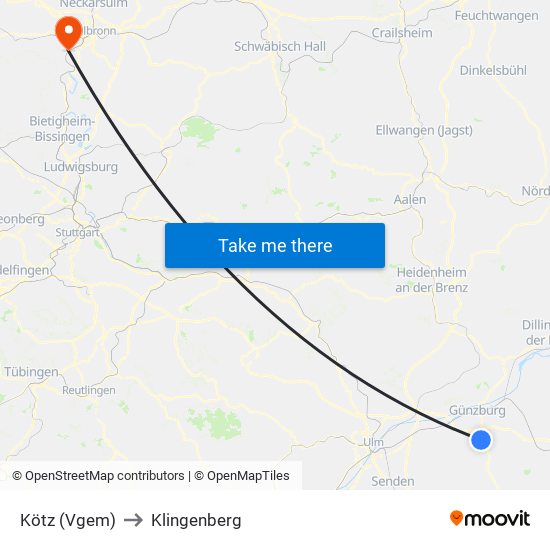 Kötz (Vgem) to Klingenberg map