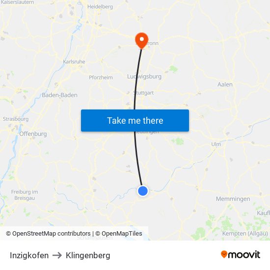 Inzigkofen to Klingenberg map