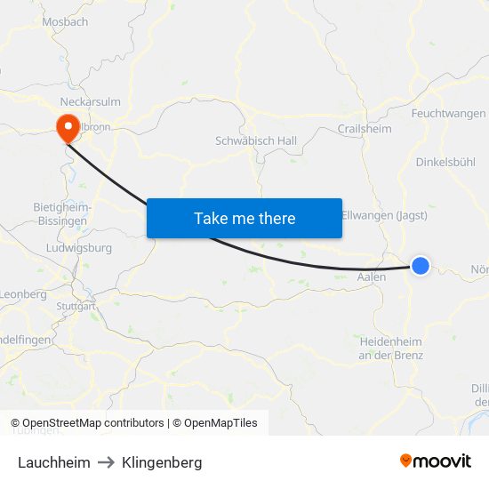 Lauchheim to Klingenberg map