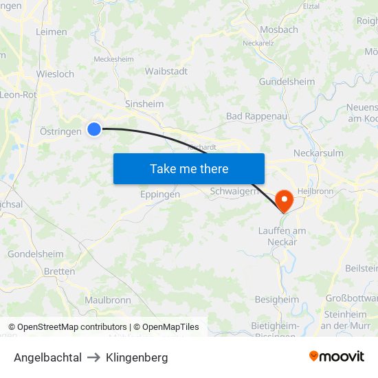 Angelbachtal to Klingenberg map