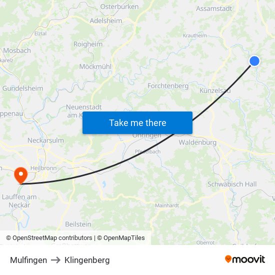 Mulfingen to Klingenberg map