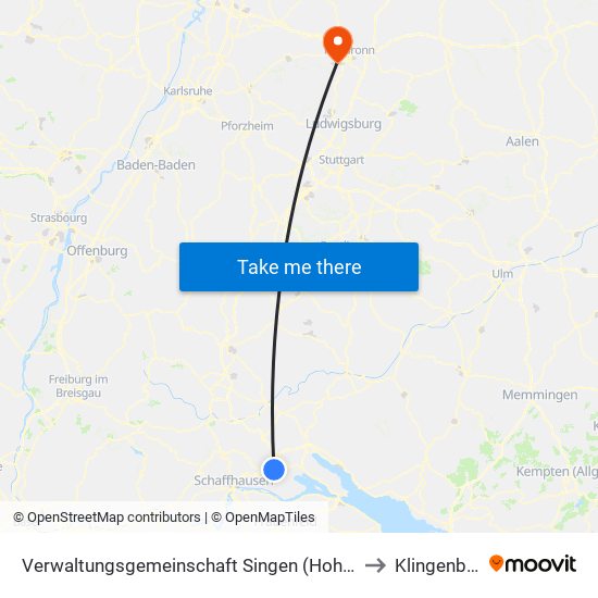 Verwaltungsgemeinschaft Singen (Hohentwiel) to Klingenberg map