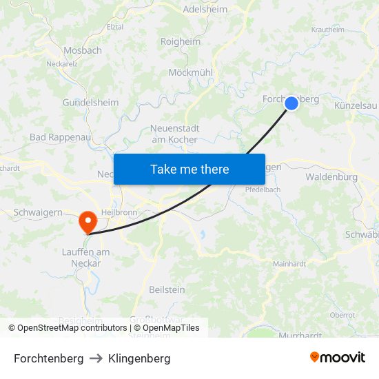 Forchtenberg to Klingenberg map