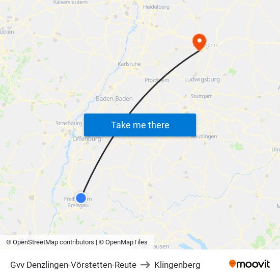 Gvv Denzlingen-Vörstetten-Reute to Klingenberg map