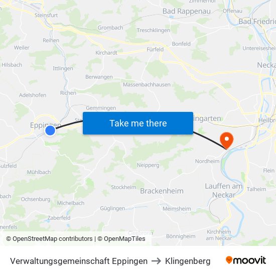 Verwaltungsgemeinschaft Eppingen to Klingenberg map