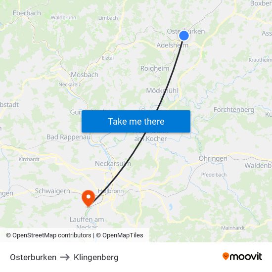 Osterburken to Klingenberg map