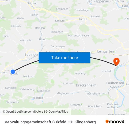 Verwaltungsgemeinschaft Sulzfeld to Klingenberg map