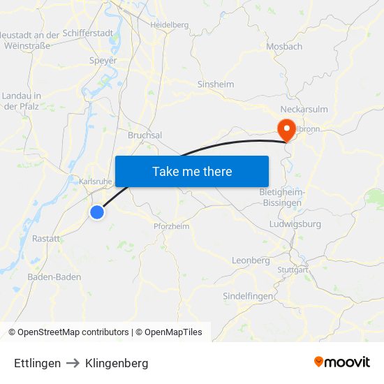 Ettlingen to Klingenberg map