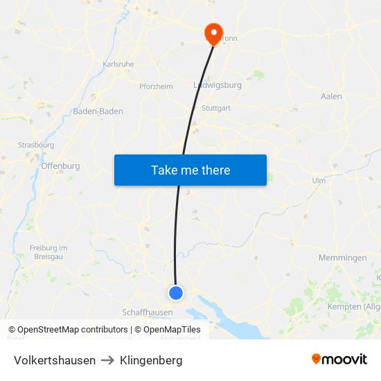 Volkertshausen to Klingenberg map