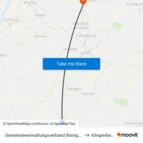 Gemeindeverwaltungsverband Bisingen to Klingenberg map