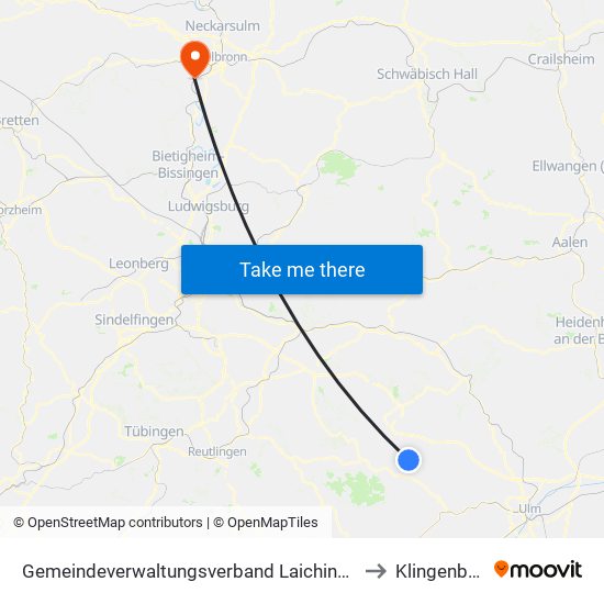 Gemeindeverwaltungsverband Laichinger Alb to Klingenberg map
