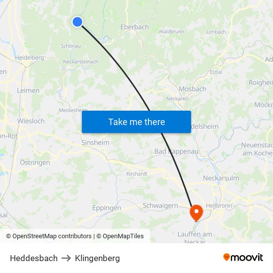 Heddesbach to Klingenberg map