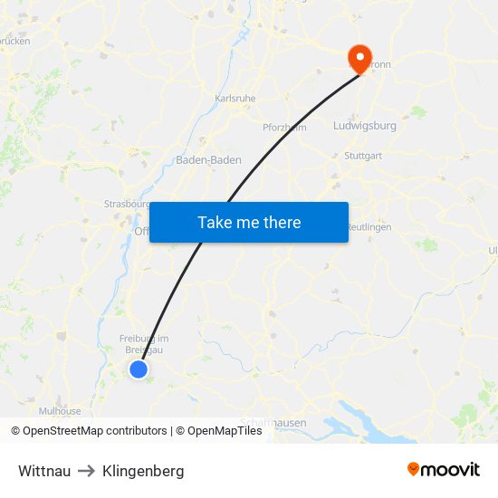 Wittnau to Klingenberg map