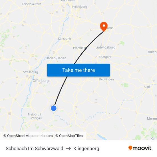 Schonach Im Schwarzwald to Klingenberg map