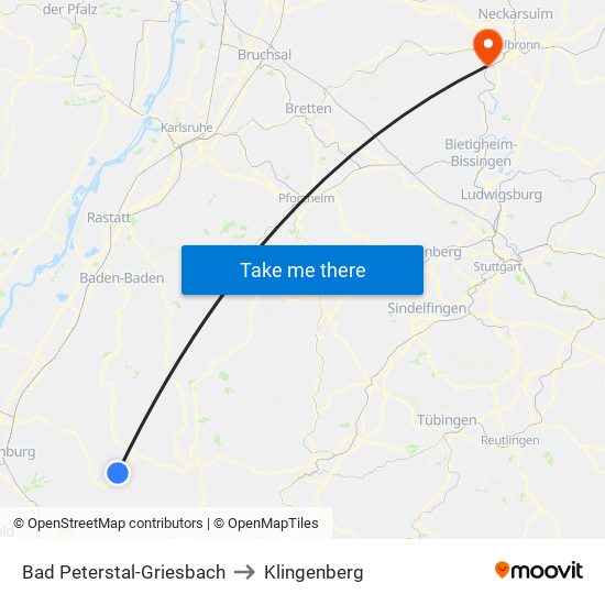 Bad Peterstal-Griesbach to Klingenberg map