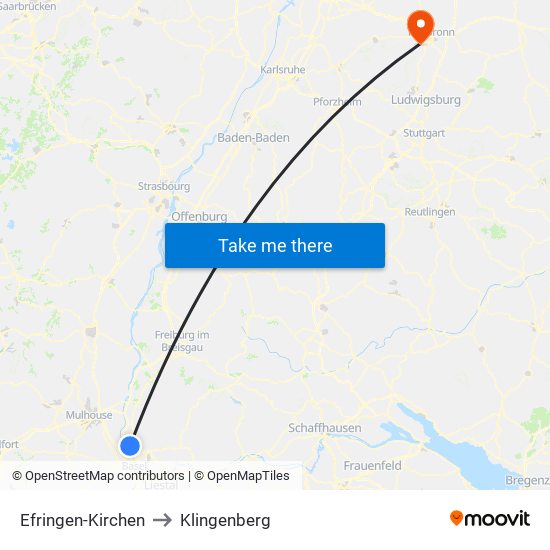 Efringen-Kirchen to Klingenberg map