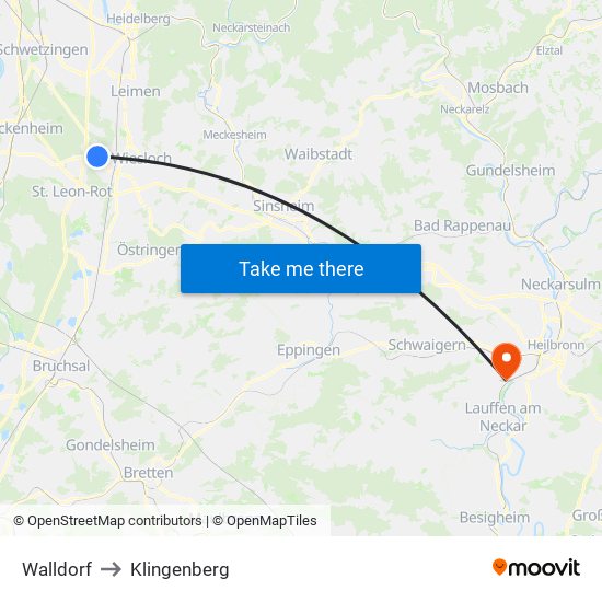 Walldorf to Klingenberg map