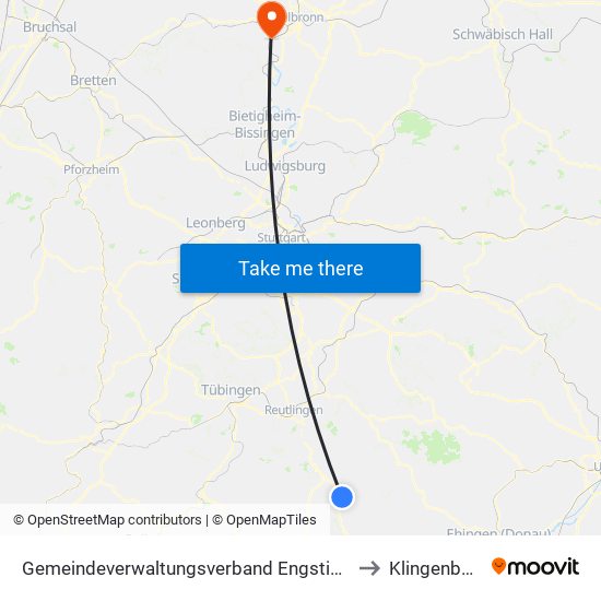 Gemeindeverwaltungsverband Engstingen to Klingenberg map