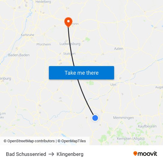 Bad Schussenried to Klingenberg map