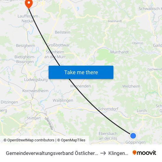 Gemeindeverwaltungsverband Östlicher Schurwald to Klingenberg map